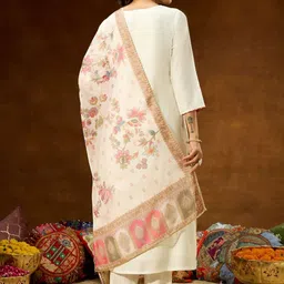 Janasya Women Ethnic Motifs Embroidered Regular Kurta with Trousers & With Dupatta image 2