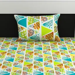 Divine Casa 100% Cotton 144TC Single Bedsheet with  Pillow Covers Geometric Print_Multicolor image 3