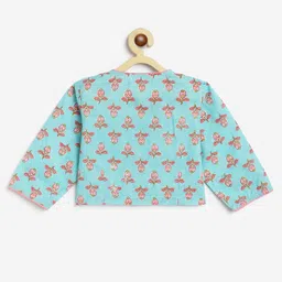 Campana 100% Cotton Three Fourth Sleeves Floral Printed Lehenga Choli With Dupatta Set - Sky Blue & Pink image 4