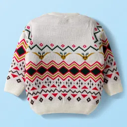 Babyhug Knit Full Sleeves Sweater Set with Fair Isle Design - White & Red image 3