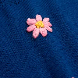 Pine Kids Knit Full Sleeves Pullover Sweater with Floral Embroidery - Navy Blue image 3