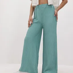The Roadster Life Co. Women Textured Wide Leg Parallel Trousers-image-68