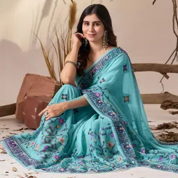 AWRIYA Ethnic Motifs Pure Georgette Handloom Saree image 5