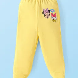 Babyhug Disney Interlock Knit FullSleeves Onesies with Cap and Diaper Leggings Set with Minnie Mouse Grpahics - Pink & Yellow image 4