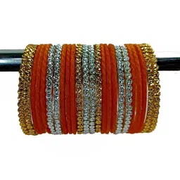 Qufrozy Set Of 10 Orange Glass Artificial Stones & Beads Bangle image 3