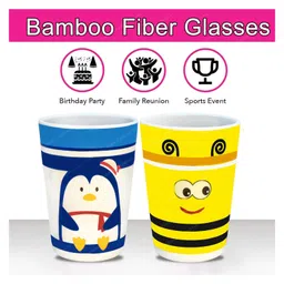 FunBlast Bamboo Fiber Glasses Monkey Design Pack of 2 Yellow - 380 ml Each image 5