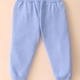 ToffyHouse Knitted Cotton Raglan Sleeves Striped Winter Wear Set With Kangaroo Pockets & Teddy Patch - Blue image 5