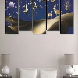 Myntra Elegant Homes Blue & Brown 5 Pieces Canvas Deer Painting Wall Arts-image-78