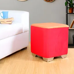 Shadowkart 2Pc Orangee-Coloured Wooden Mudda Pouffe Ottoman image 4