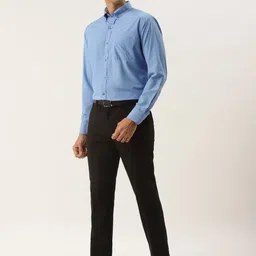 English Navy Men Button-Down Collar Solid Slim Fit Formal Shirt image 5