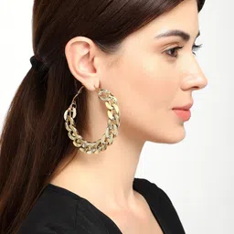 Yellow Chimes Gold-Toned Spiral Quirky Hoop Earrings image 4