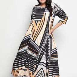 Amydus Women Plus Size Black Geometric Printed Maxi Dress-image-40