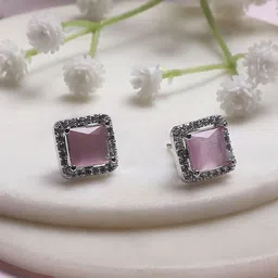 Rangriti Silver-Plated Artificial Stones Studded And Beaded Contemporary Studs-picture-23