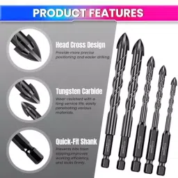 amicitools Amici Tools Masonry Drill Bits Set Triangle Bit Tungsten Carbide Hex Shank Black, 0130FB8BOPF (Set of 5) image 5