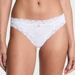 victoria's secret intimates Victoria's Secret The Lacie Cotton Shadow Stripe Lace-Waist Bikini Panty White-picture-20