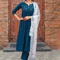 KALINI Women Floral Printed Anarkali Kurta with Trousers & Dupatta-picture-22