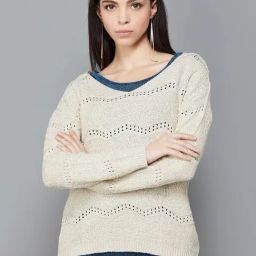 Code by Lifestyle Beige Cotton Self Pattern Sweater-picture-10
