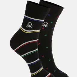 United Colors of Benetton Black Regular Fit Printed Socks - Pack of 2-image-29