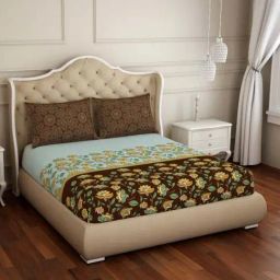 Spaces ATRIUM PLUS ECOM Brown & Blue Cotton 210 TC King Fitted Bedsheet with 2 Pillow Covers-picture-40