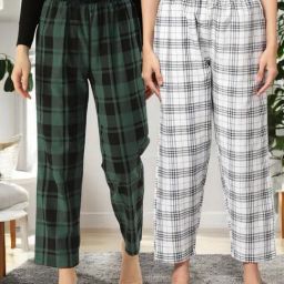 Kryptic White & Light Green Cotton Relaxed Fit Printed Lounge Pants - Pack of 2-picture-25