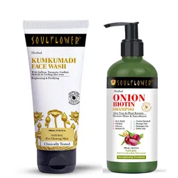 Soulflower Set of Kumkumadi Face Wash 100 ml + Onion Biotin Shampoo 300 ml-picture-38