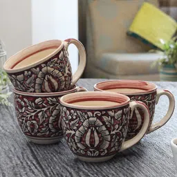 MIAH Decor Beige & Maroon 4-Pieces Printed Ceramic Cups Set-image-46