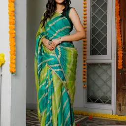 Jaipur Folk Striped Beads and Stones Kota Striped Saree with Unstitched Contrast Blouse-picture-28