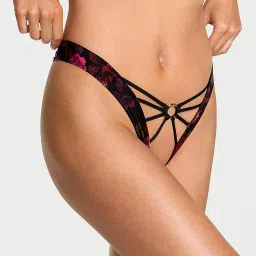 Victoria's Secret Very Sexy Strappy Ring Hardware Crotchless Thong Panty Black-image-62