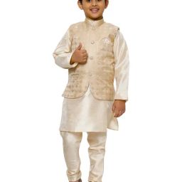 Pro-Ethic Style Developer Kids Cream & Beige Printed Full Sleeves Kurta, Waistcoat with Pyjamas-picture-8