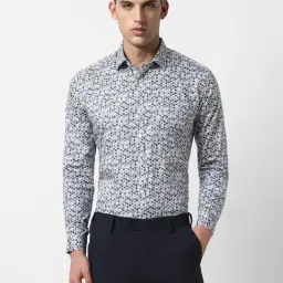 V Dot Blue Cotton Slim Fit Printed Shirt-picture-23