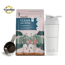 TrueBasics Clean Whey Protein Isolate 1kg Chocolate & Steel Pro Shaker 700 ml Combo-picture-11