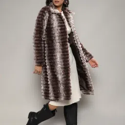 Campus Sutra White & Brown Regular Fit Coat image 3