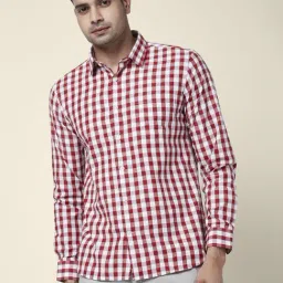 Byford by Pantaloons Red Slim Fit Checks Shirt-image-16