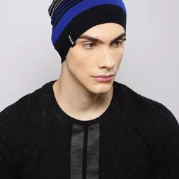 Roadster Unisex Blue & Black Self Design Beanie-image-16