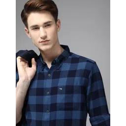 THE BEAR HOUSE Men Flannel Cotton Slim Fit Windowpane Checked Casual Shirt-picture-43