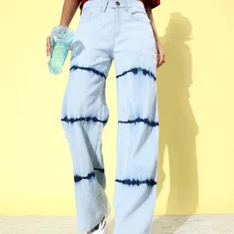 Kook N Keech Women Wide Leg Light Acid Wash Ombre & Tie Dye Stretchable Jeans-image-63