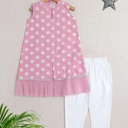 The Magic Wand Girls Polka Dots Printed Pure Cotton A Line Kurta with Trousers-image-92