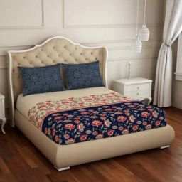 Spaces ATRIUM PLUS ECOM Navy & Beige Cotton 210 TC Double Bedsheet with 2 Pillow Covers-picture-39