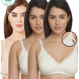 Inner Sense Pack Of 3 Organic Cotton Antimicrobial Soft Nursing Bra - White & Beige image 1