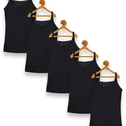 Kiddopanti Pack Of 5 Sleeveless Solid Slips - Black-picture-27