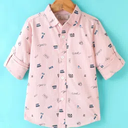 Jash Kids Full Sleeves Cotton Text Printed Shirt - Peach-picture-11