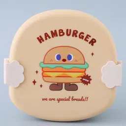 Hamburger Printed Lunch Box with Cutlery - Light Brown-image-47