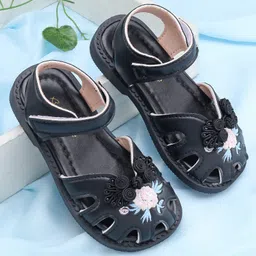 Babyoye Velcro Closure Floral Embroidered & Bow Applique - Black-picture-15