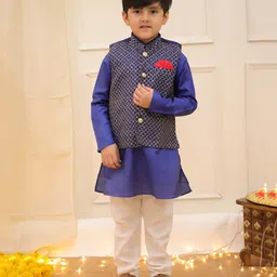 KID1 Woven Full Sleeves Solid Kurta Pyjama With Sequins Embellished Jacket Set - Navy Blue-picture-20