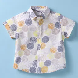 ToffyHouse Poplin Woven Half Sleeves Shirt & Shorts Set with Bow Suspender & Geomentry Print- Light Brown & White image 2