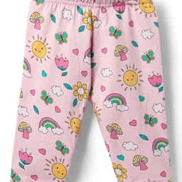 Babyhug Cotton Lycra Knit Three Fourth Leggings with Heart & Floral Print Pack of 3 - Yellow & Pink image 2