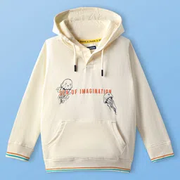 Pine Kids Cotton Knit Full Sleeves Hooded Sweatshirt with Sea Life Print - Offwhite image 2