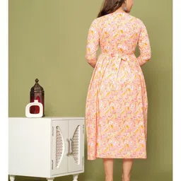 NEVISHA STYLE Cotton Woven Three Fourth Sleeves Floral Printed Maternity Kurta With Nursing Access - Peach image 3