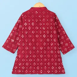 Babyhug Full Sleeves Embroidered   Kurta With Solid Colour Dhoti - Maroon image 3