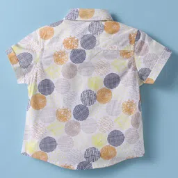 ToffyHouse Poplin Woven Half Sleeves Shirt & Shorts Set with Bow Suspender & Geomentry Print- Light Brown & White image 3